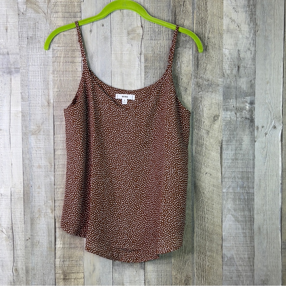 Mine Size Small Brown Adjustable Spaghetti Strap Top With White Circular…